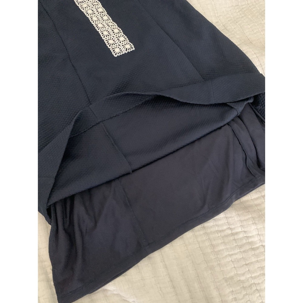 Pappagallo Sheath Dress Sz 10 Navy Blue White Lace Trim Sleeveless Career Preppy - Picture 9 of 10